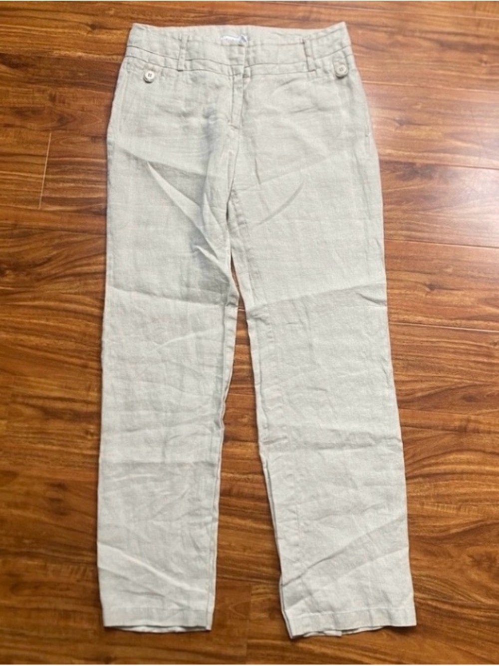 Vantarsi Women's Tan 100% Linen Midrise Straight Ankle Pants Size Small Coastal